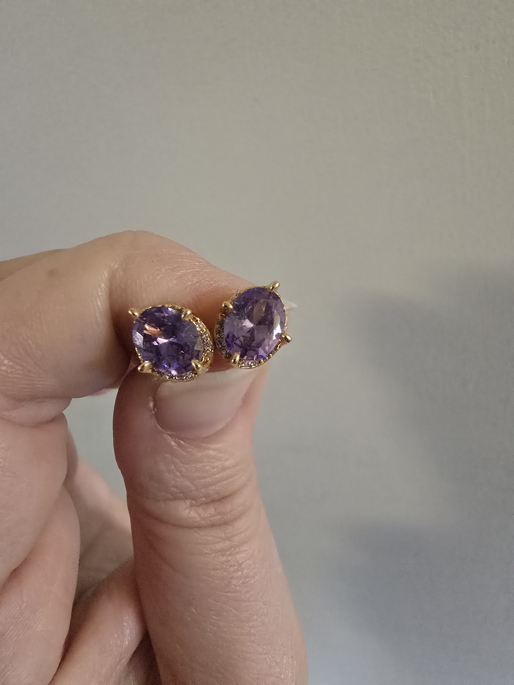 Gold-Setting Purple Gemstone Stud Earrings